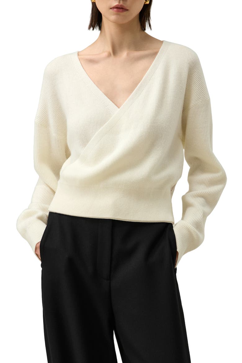 Women's Machine-Washable Wool Wrap Sweater, Main, color, Lily White