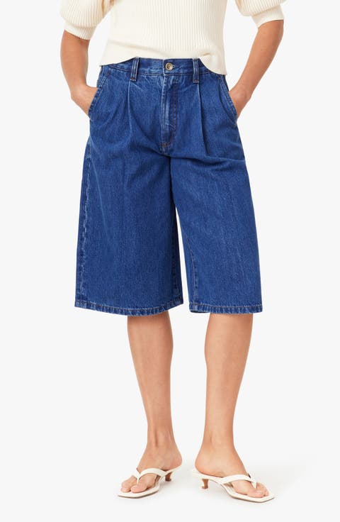 Campbell Pleated Bermuda Denim Shorts (Cornflower Blue)