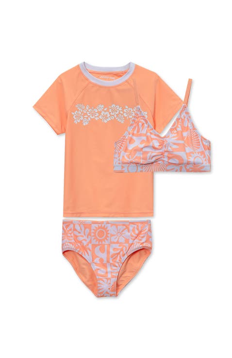 Girls Chlorine Resistant Short Sleeve Rash Guard 3 Piece Swimsuit Set