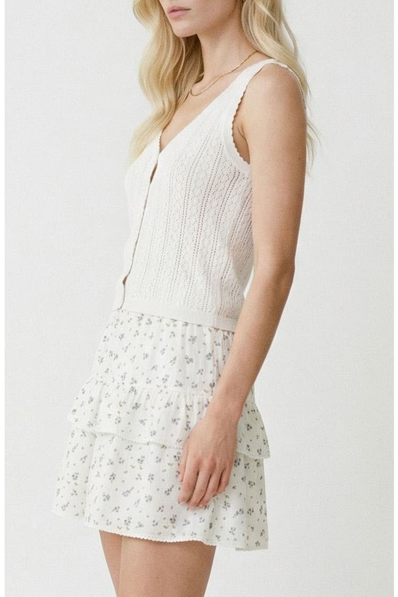 Lux Light Pointelle Knit Cotton Blend Button-Up Tank, Alternate, color, SNOW WHITE