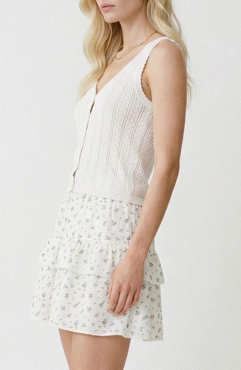 VERO MODA Lux Light Pointelle Knit Cotton Blend Button-Up Tank, Alternate, color, Snow White