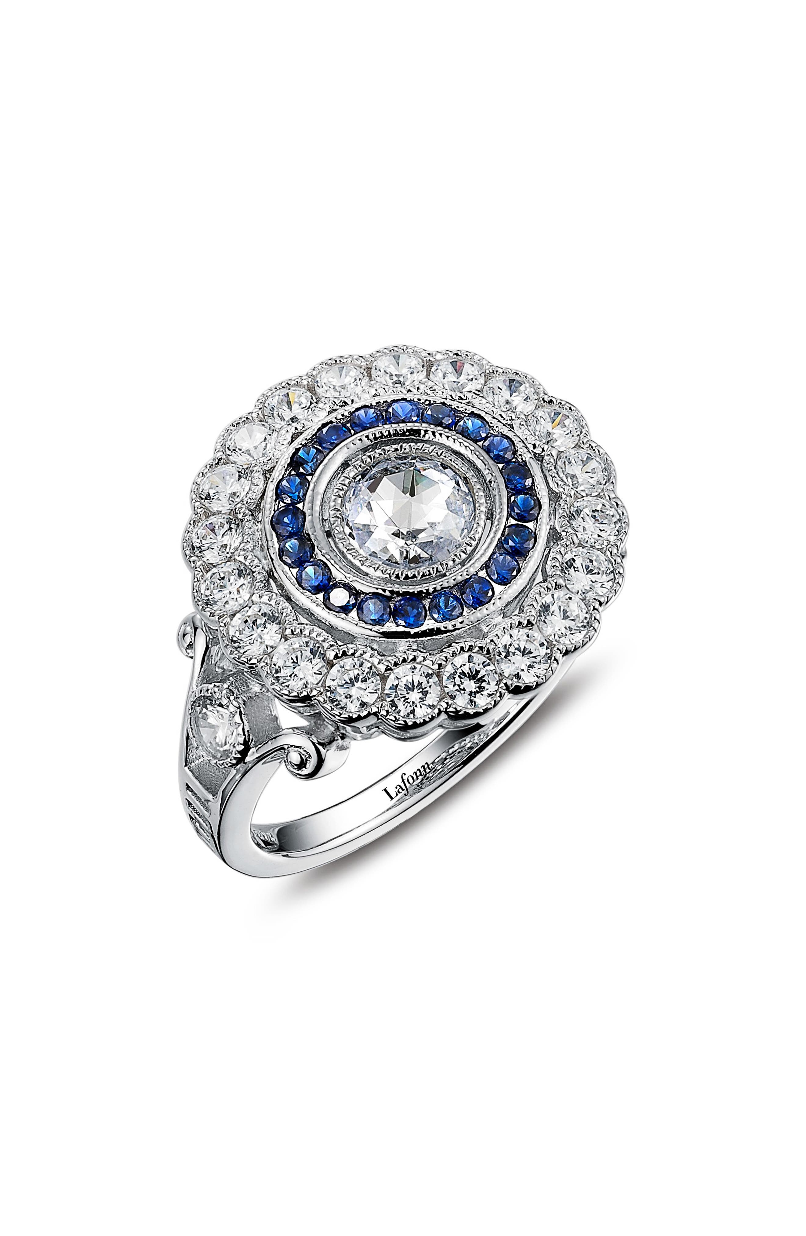 Lafonn Created Sapphire & Simulated Diamond Double Halo Ring