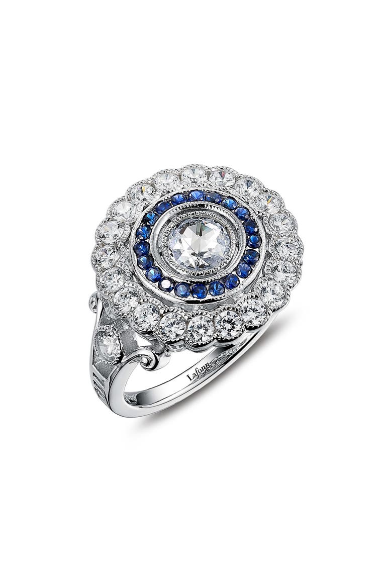 Created Sapphire & Simulated Diamond Double Halo Ring, Main, color, WHITE/ SAPPHIRE