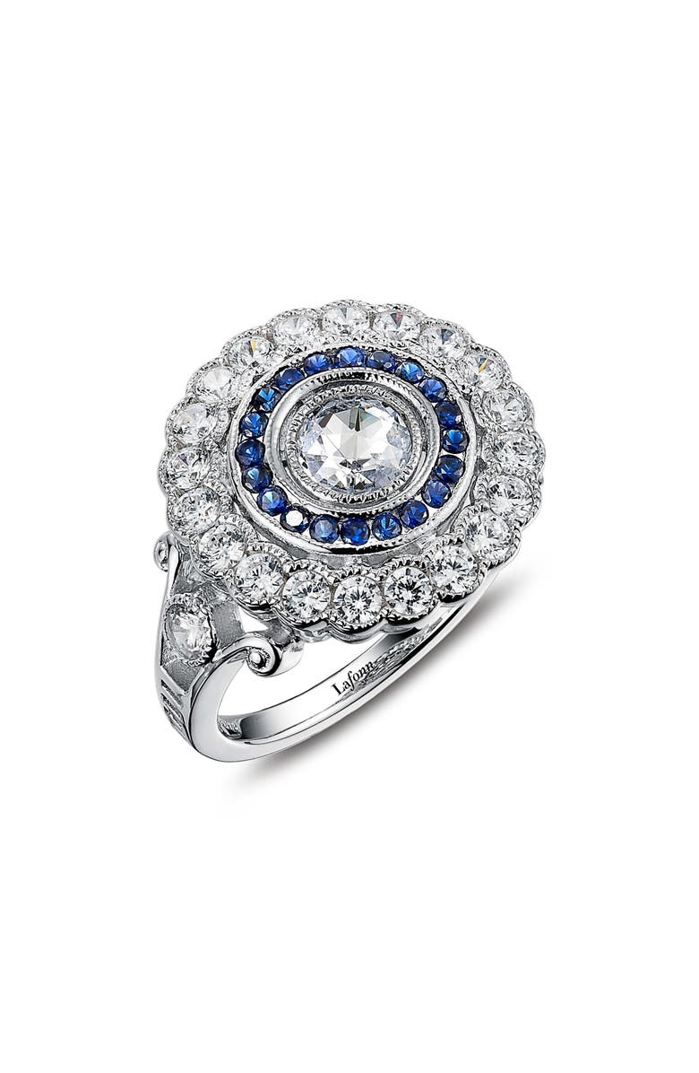 Lafonn Created Sapphire & Simulated Diamond Double Halo Ring, Main, color, White/ Sapphire