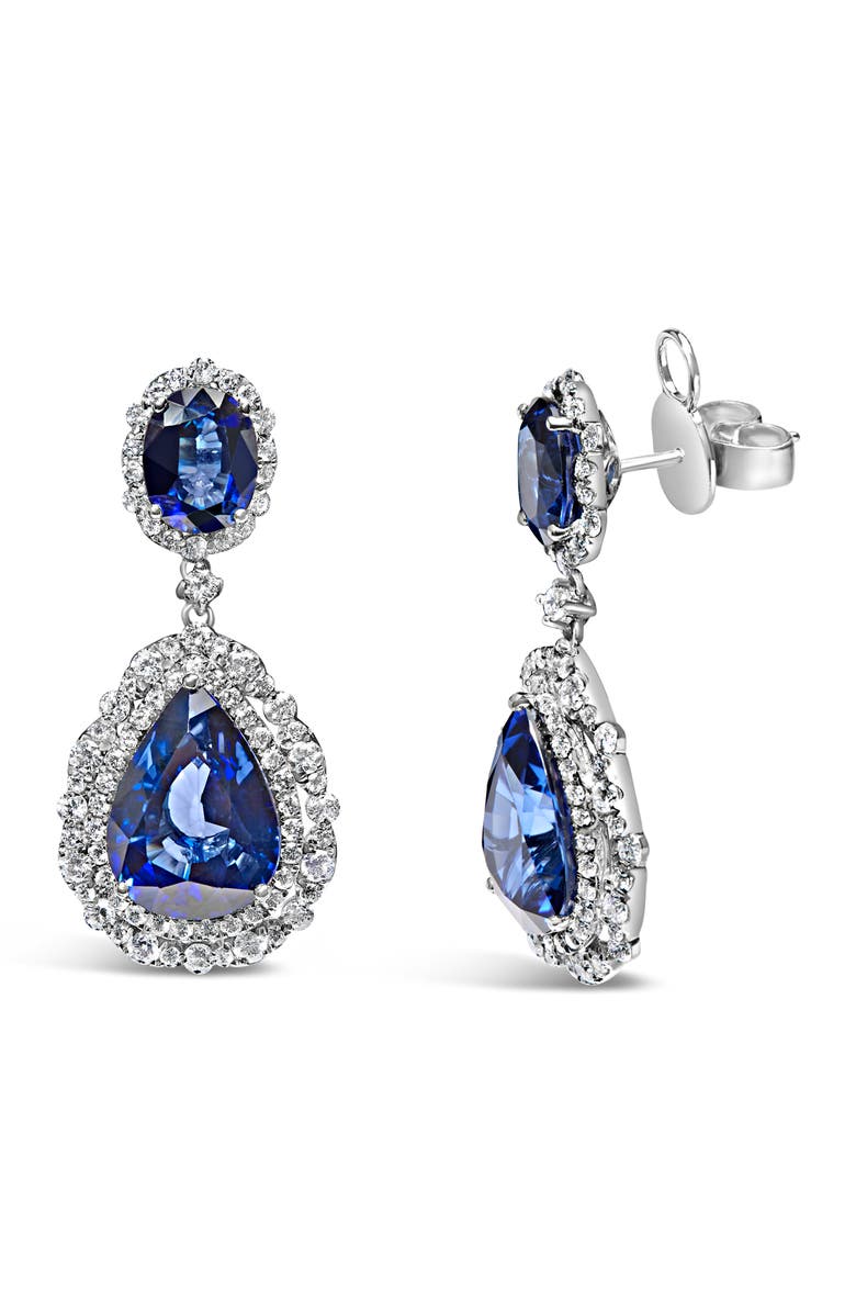 Haus of Brilliance 18K White Gold Blue Sapphire 2 3/4 Cttw Diamond Halo Drop Dangle Earring, Alternate, color, White