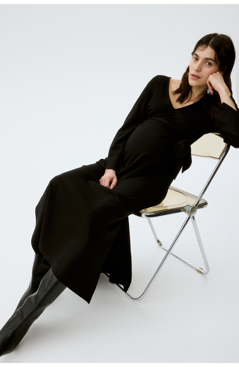 H&M Mama Tie-belt Jersey Dress, Alternate, color, Black