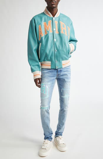 Varsity Logo Rip & Repair Skinny Fit Jeans