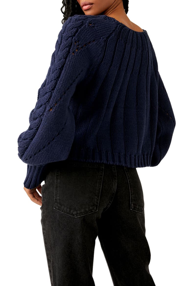 Sandre Cable Stitch Pullover Sweater, Alternate, color, NAVY