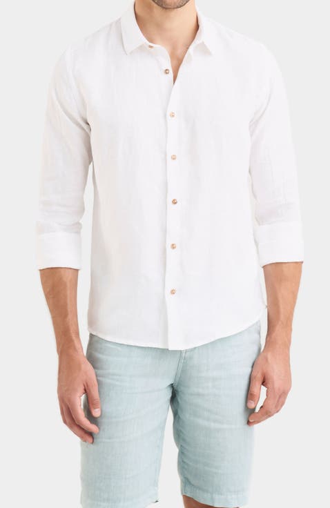 Men Long-Sleeve Linen Shirt Semi-Fitted Silhouette