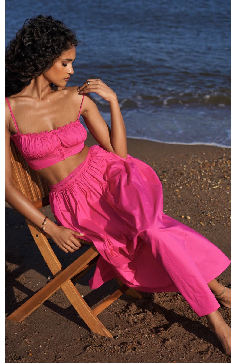 Miss Circle Martha Cotton Poplin Maxi Skirt With Lace Trim, Alternate, color, Fuchsia