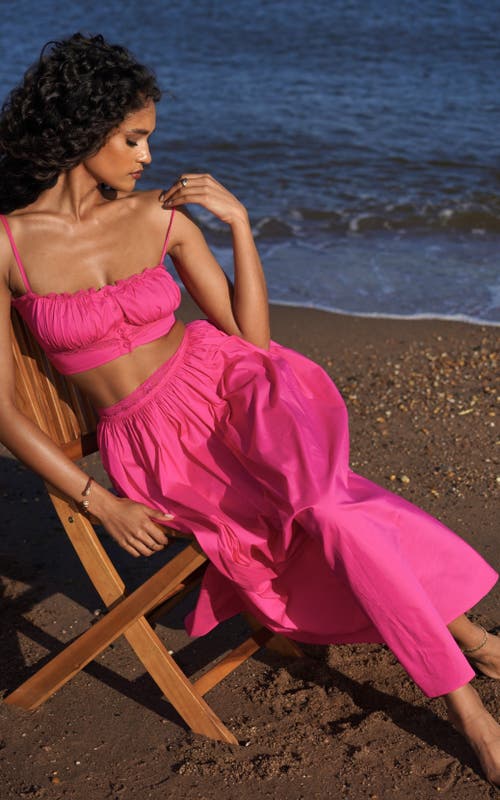 Miss Circle Martha Cotton Poplin Maxi Skirt With Lace Trim In Pink