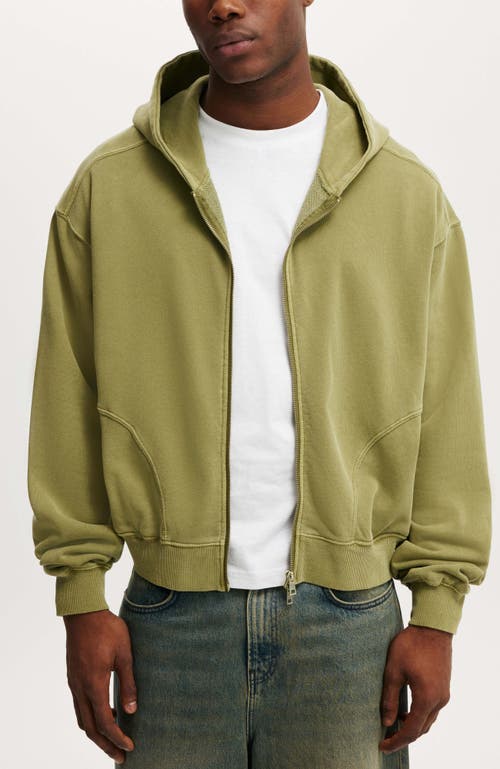 Cotton On Men's Cropped Zip Up Hoodie in Grass Green 