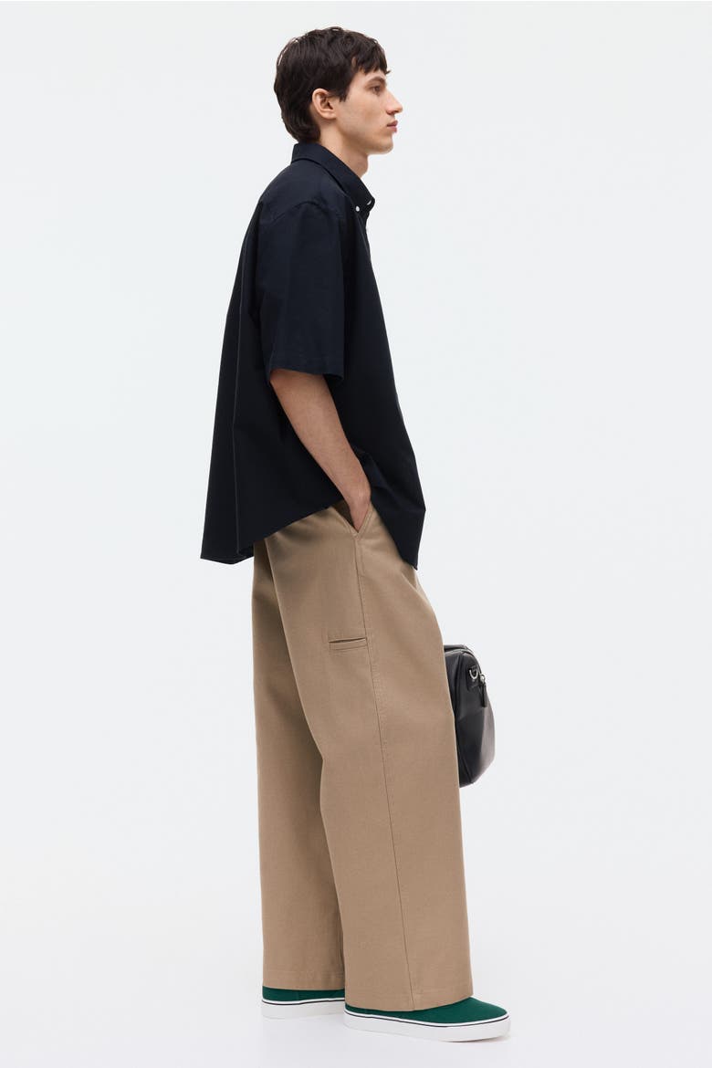 Relaxed Fit Short-sleeved Oxford Shirt, Alternate, color, Black