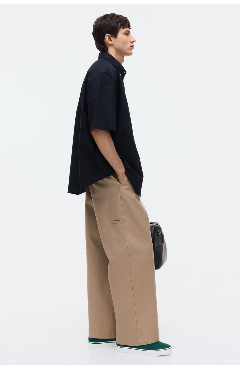 H&M Relaxed-fit short-sleeved oxford shirt, Alternate, color, Black