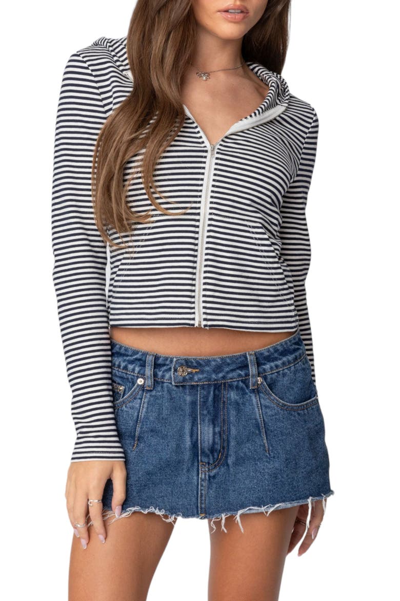 Madison Stripe Zip Hoodie, Main, color, NAVY-AND-WHITE