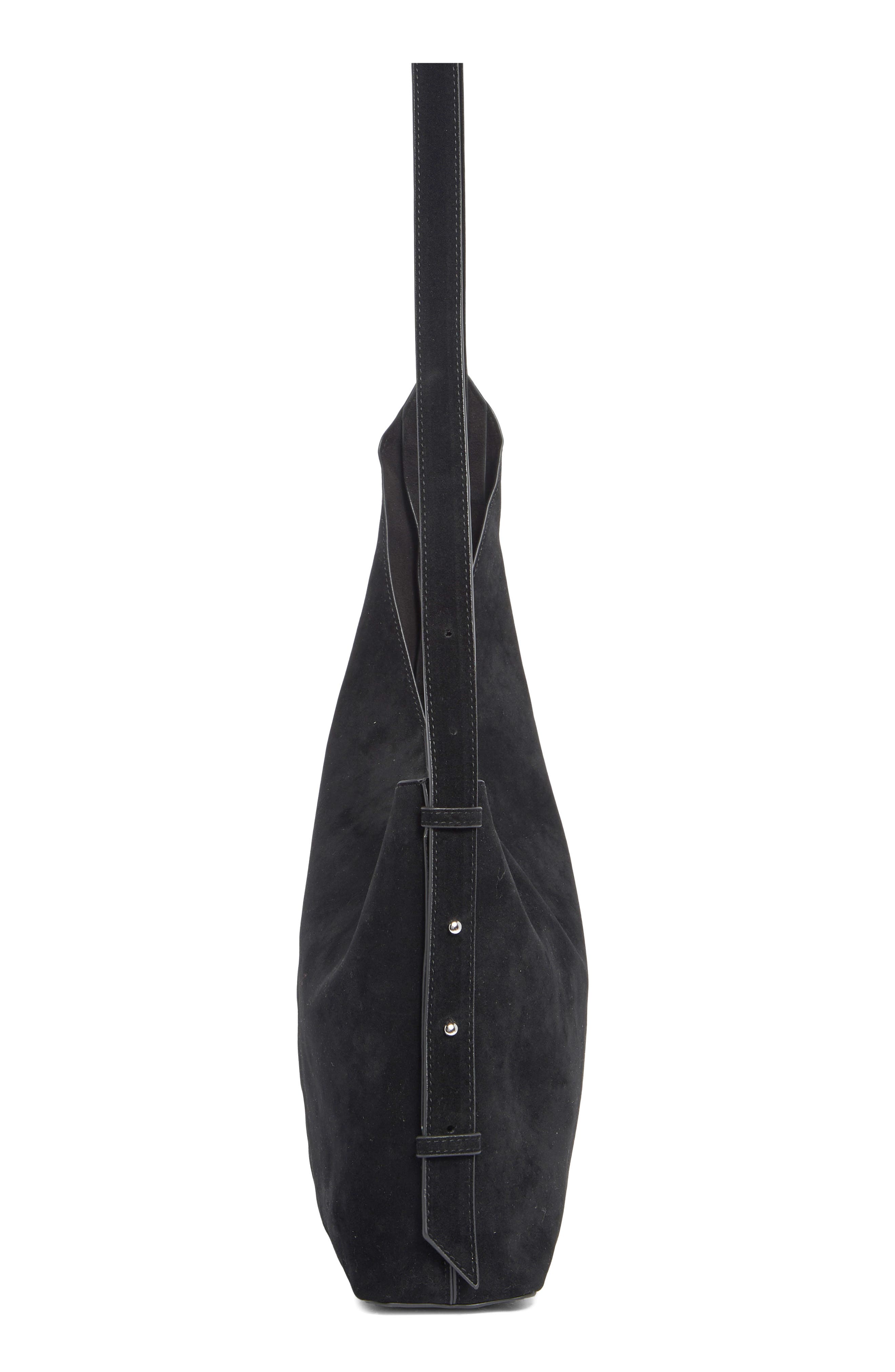 Asymmetric Faux Suede Hobo Bag, Alternate, color, BLACK