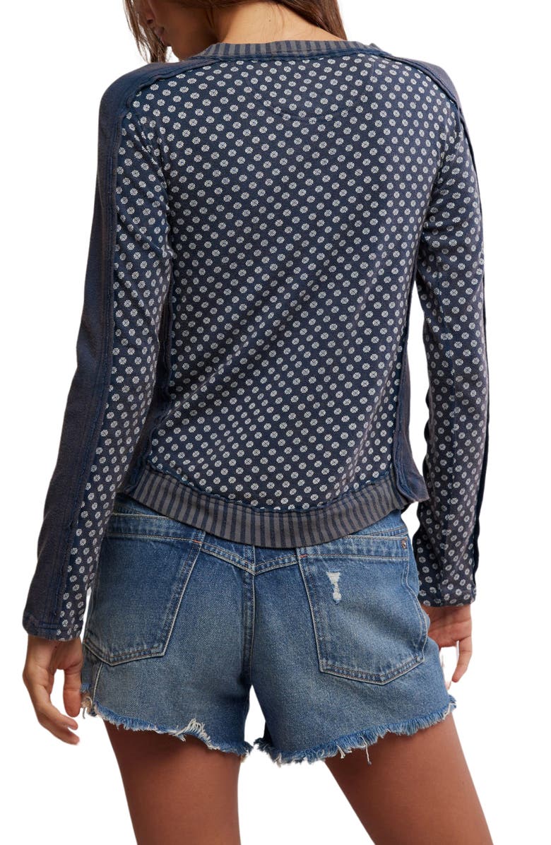 Free People Instant Classic Floral Print Cotton Button-Up Knit Top, Alternate, color, 