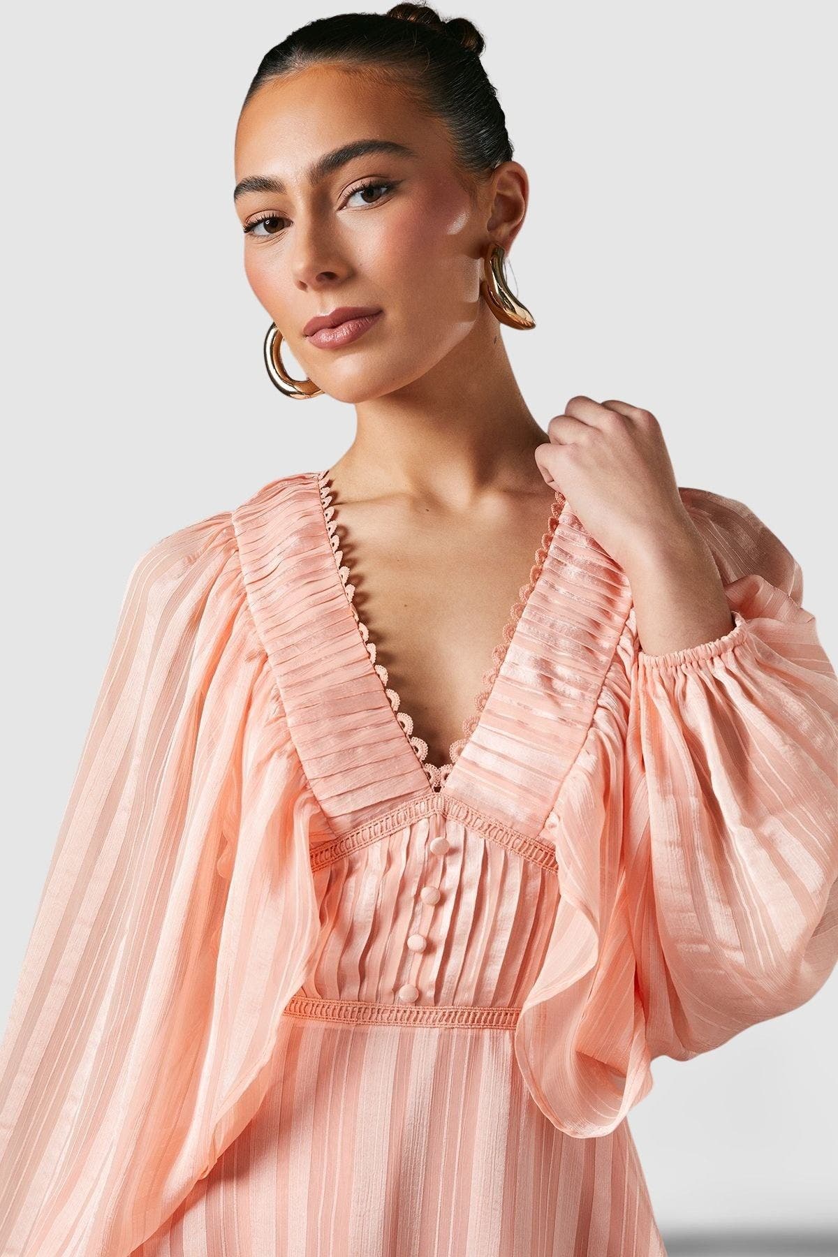 Blouson Sleeve Frill Midi Dress - image 2