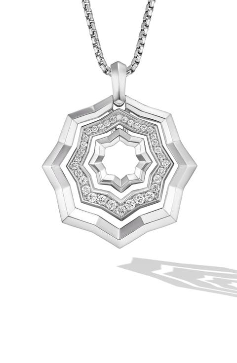 Stax Zig Zag Pendant Necklace in Sterling Silver with Diamonds, 28mm