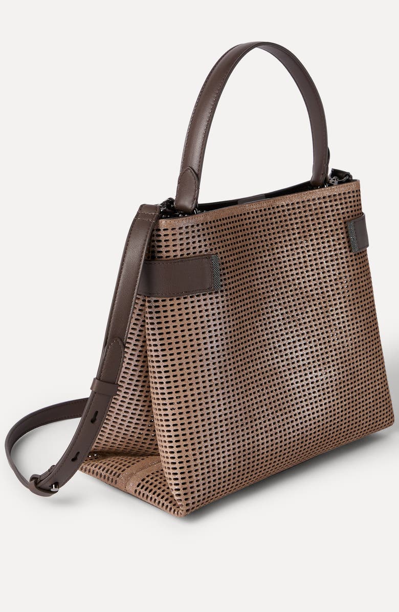 Brunello Cucinelli Leather Essence top-handle bag, Alternate, color, Brown