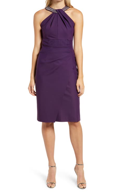 Contour Collection Halter Embellished Cocktail Dress