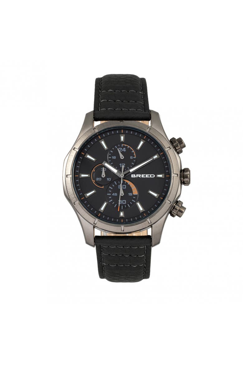 Lacroix Chronograph Leather-Band Watch, Main, color, Gunmetal/Black