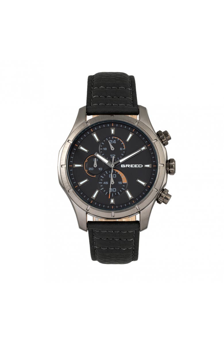 BREED Lacroix Chronograph Leather-Band Watch, Main, color, Gunmetal/Black