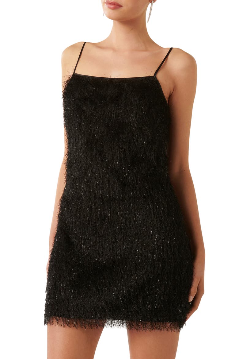 Textured Fringe Minidress, Alternate, color, BLACK