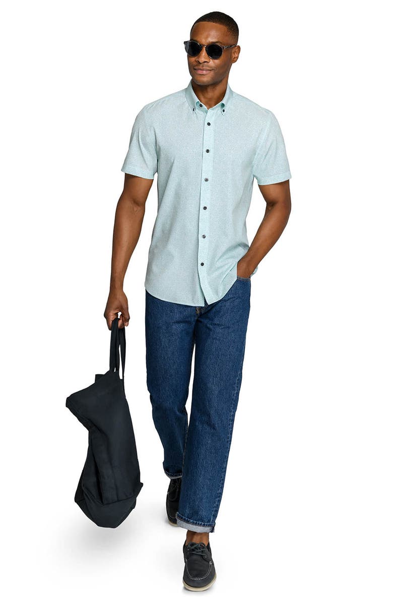 CONSTRUCT Slim Fit Sketched Floral Woven Short Sleeve Basic Shirt, Alternate, color, Mint