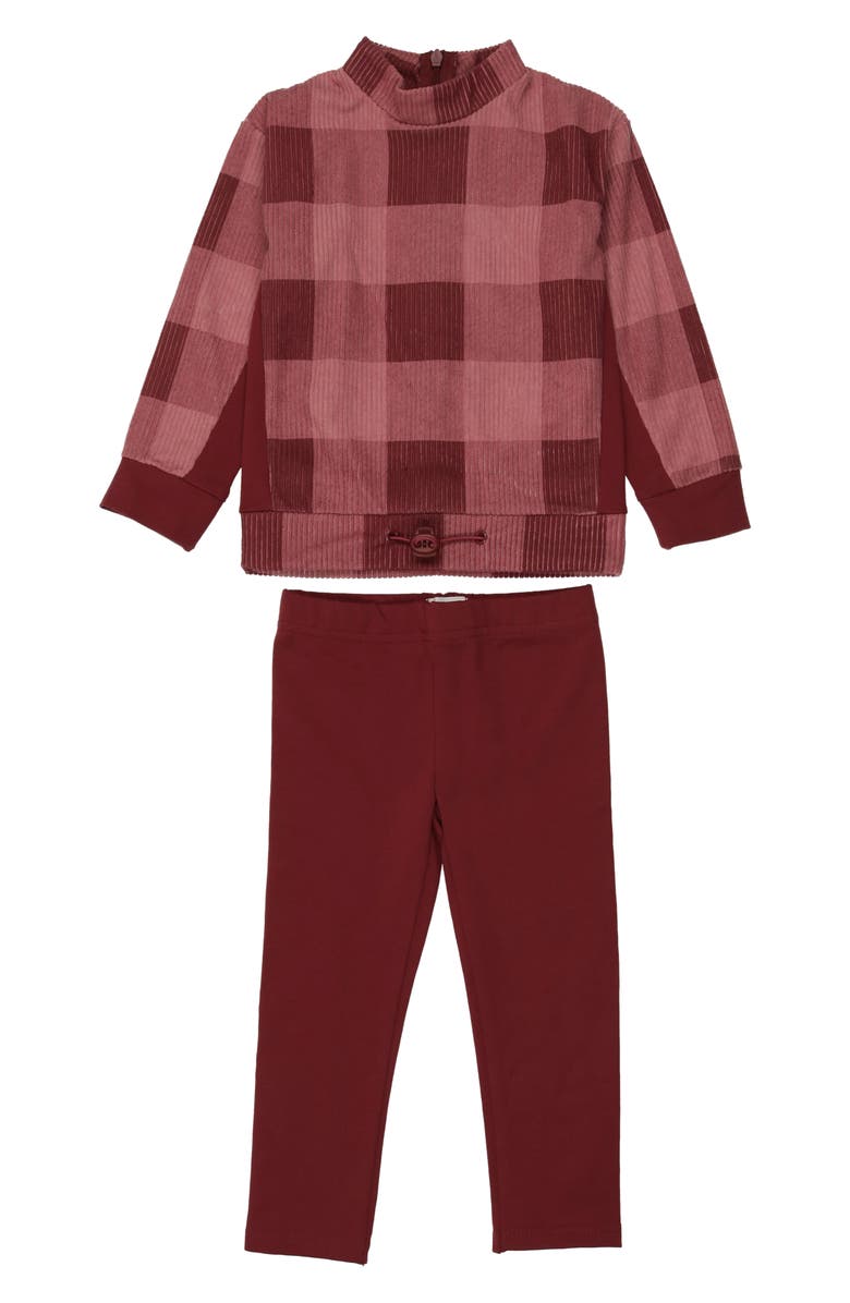 Manière Kids' Plaid Corduroy Top & Leggings Set, Main, color, 