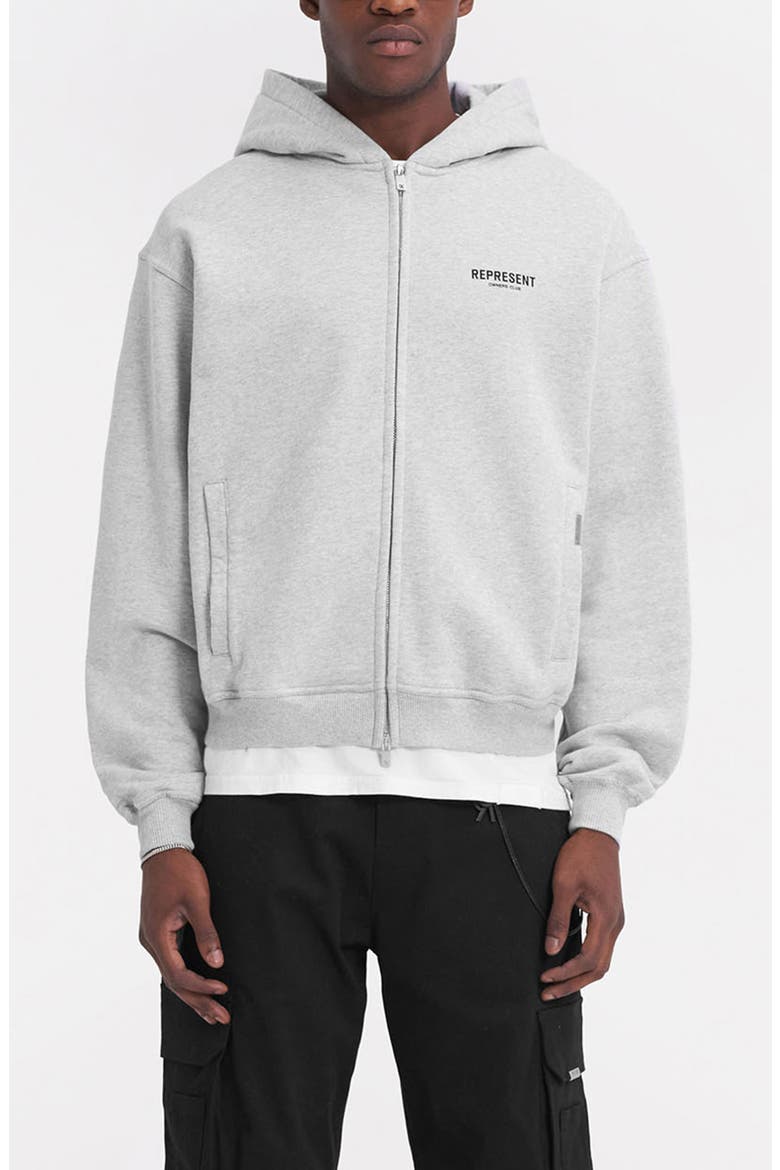 Owners' Club Script Graphic Zip Hoodie, Main, color, ASH GREY