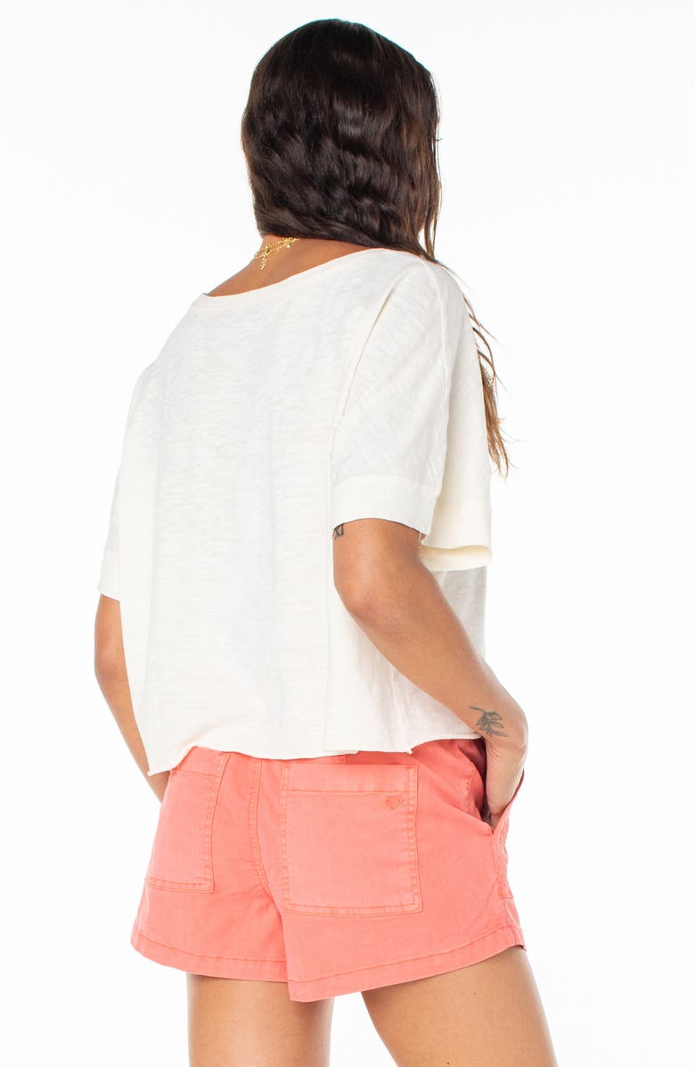 Roxy Palm Stripe Oversize Crop Graphic T-Shirt, Alternate, color, Egret