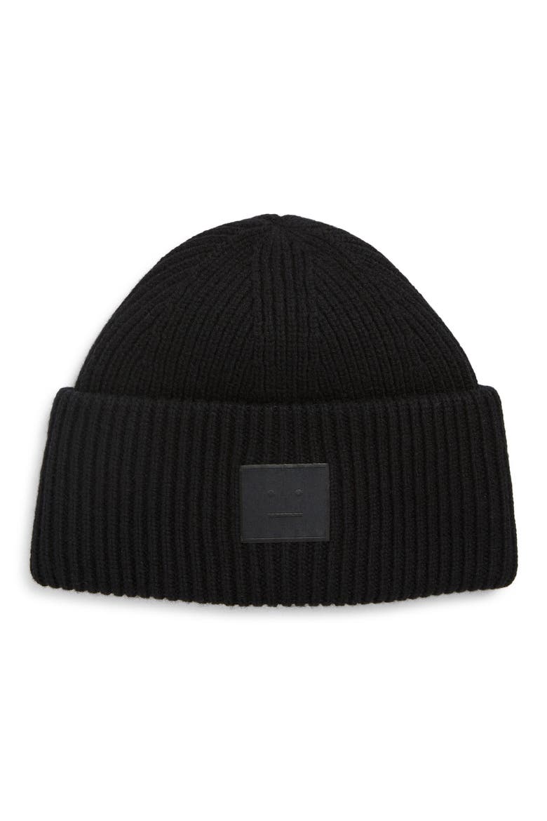 Pana Face Patch Wool & Yak Hair Blend Rib Beanie, Main, color, BLACK