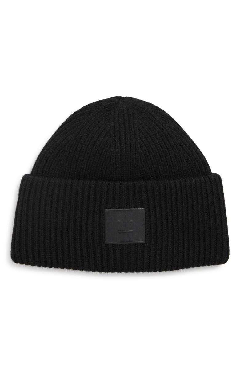 Acne Studios Pana Face Patch Wool 
Yak Hair Blend Rib Beanie, Main, color, Black