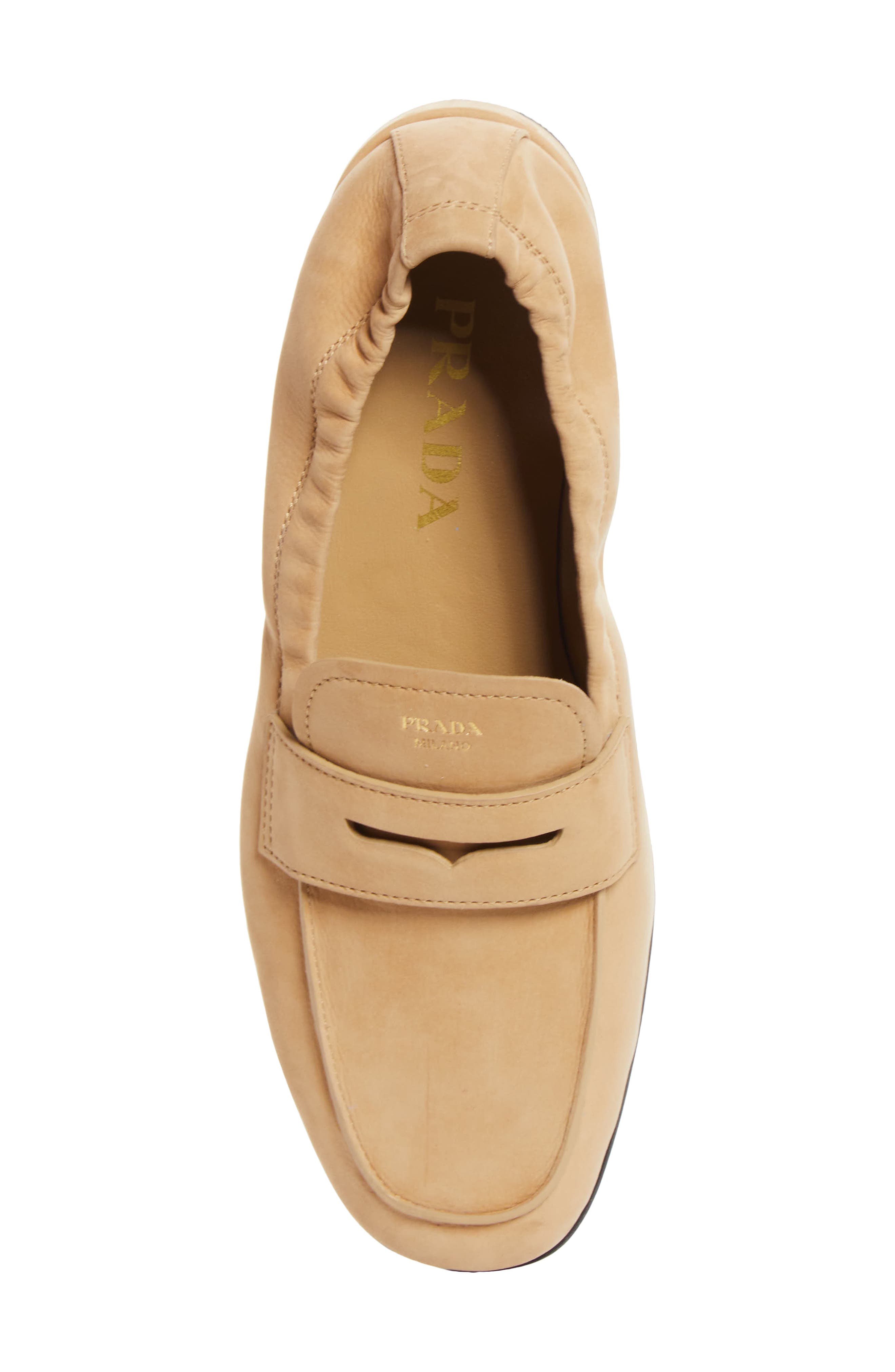 Prada Shuffle Penny Loafer, Alternate, color, Deserto