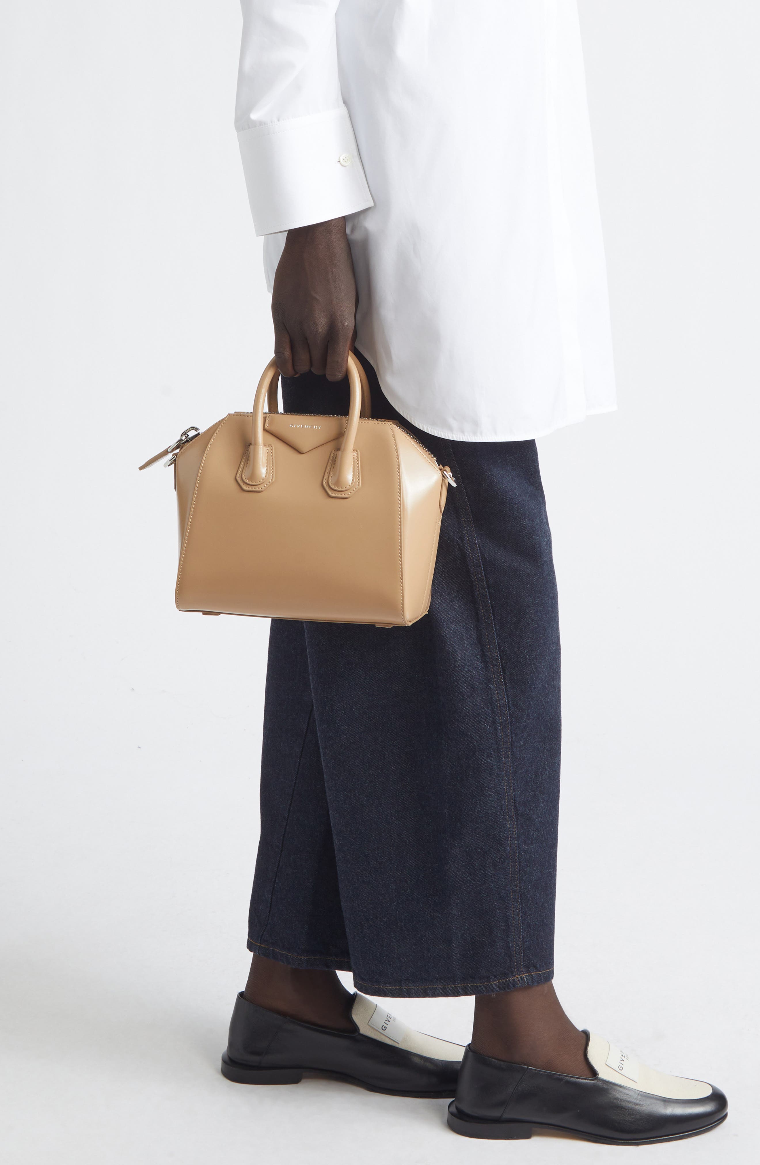 Mini Antigona Leather Satchel, Alternate, color, SAND