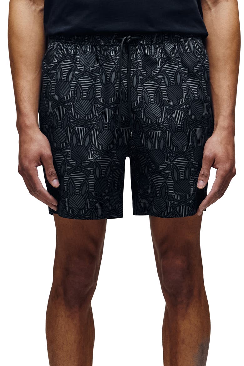 Reeves Bunny Print Swim Trunks, Main, color, BLACK