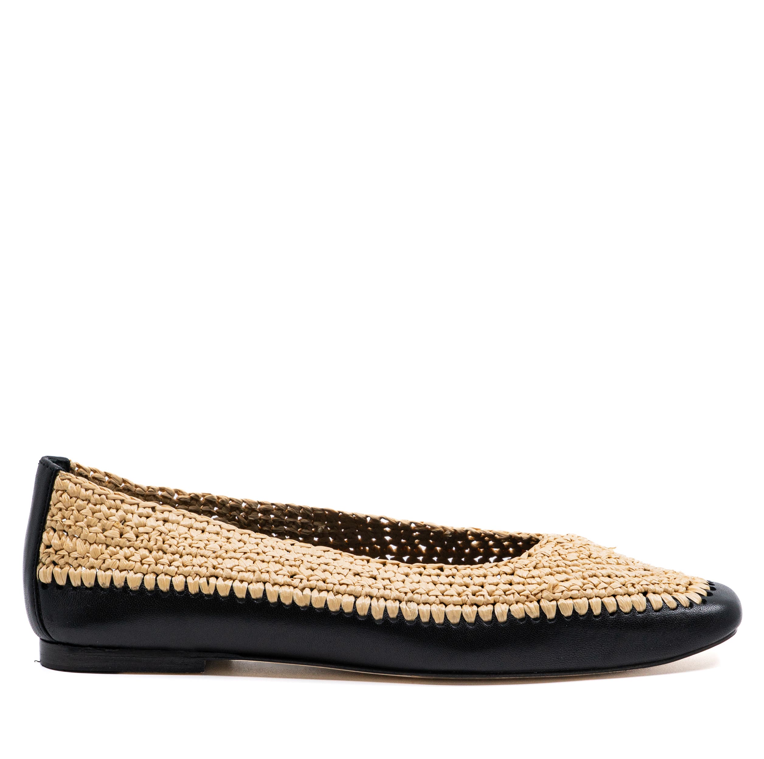 Andrea Gomez Dakota Raffia Leather Flat, Main, color, Black