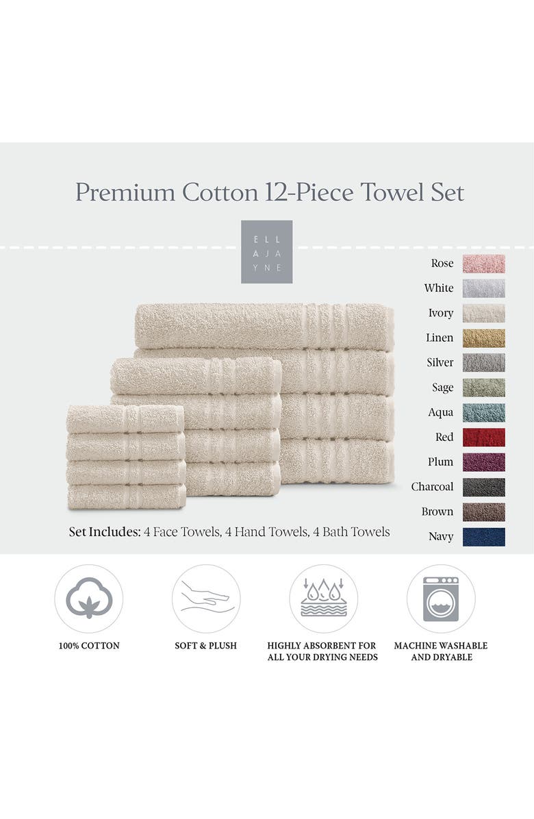 ELLA JAYNE HOME Solid Cotton 12-Piece Towel Set, Alternate, color, Ivory