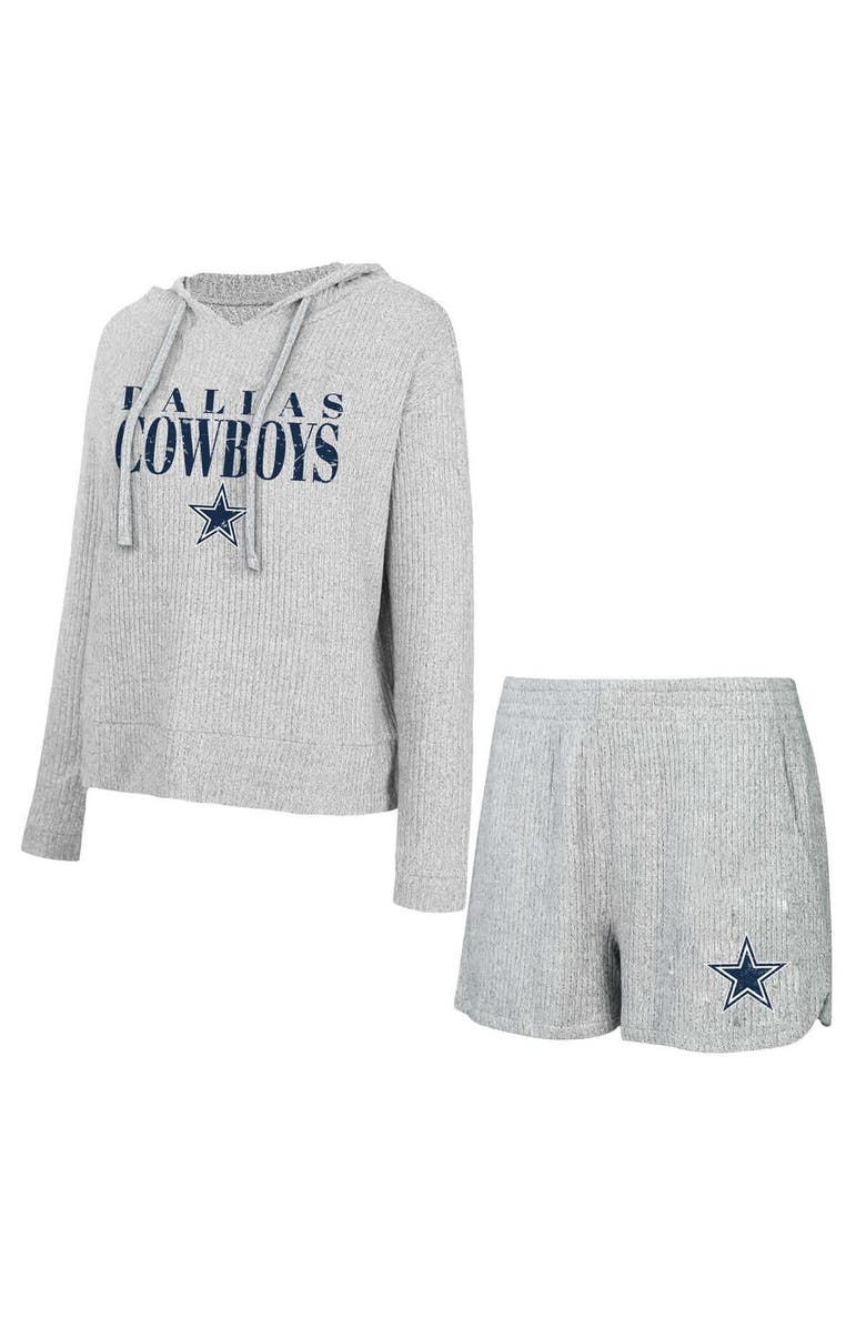 CONCEPTS SPORT Women's Concepts Sport Gray Dallas Cowboys Juniper Long Sleeve Hoodie T-Shirt & Shorts Set, Main, color, 
