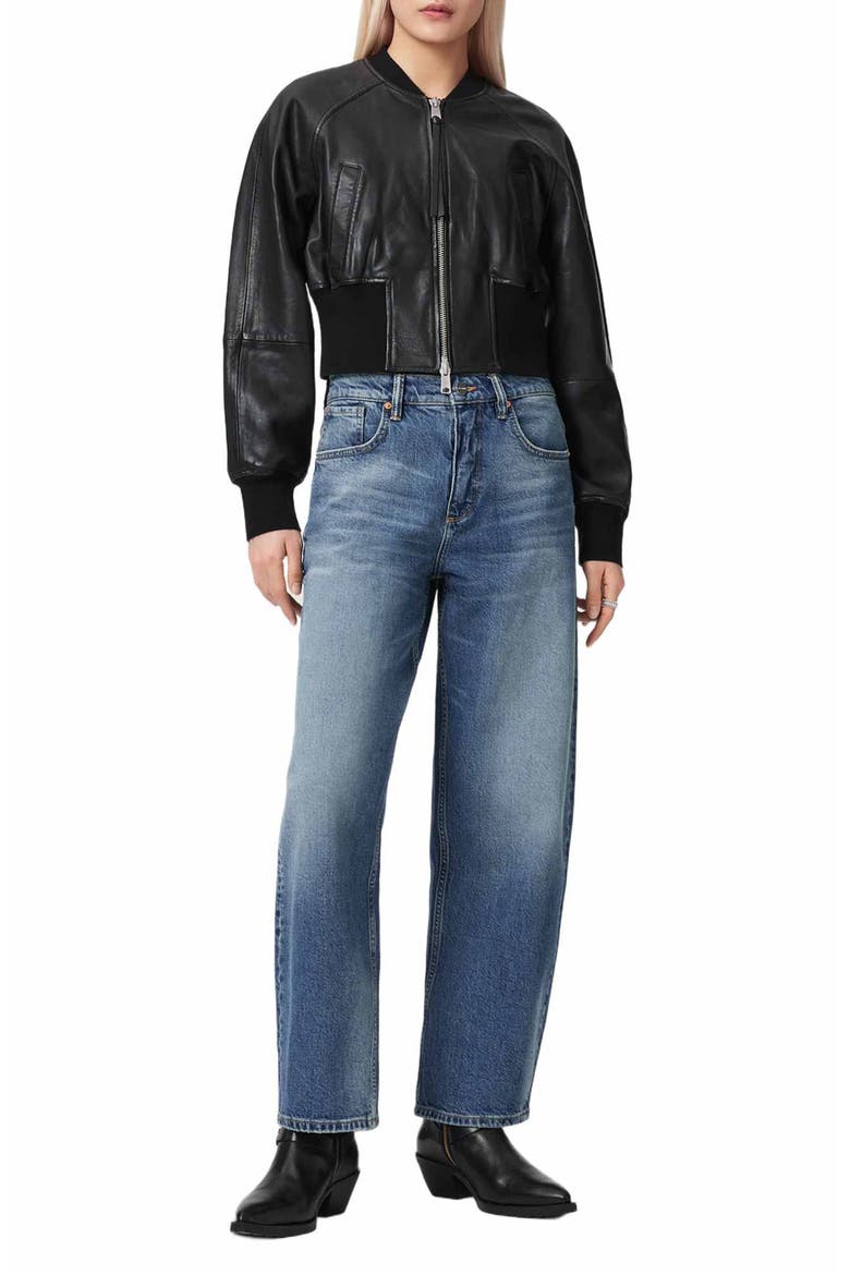 Suri Leather Bomber Jacket, Alternate, color, BLACK