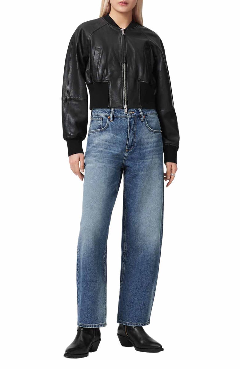 AllSaints Suri Leather Bomber Jacket, Alternate, color, Black