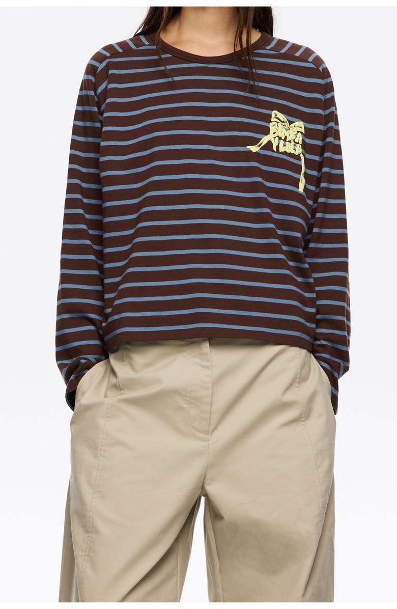 Bimba y Lola Striped Logo Tie T-Shirt, Main, color, Dark Brown