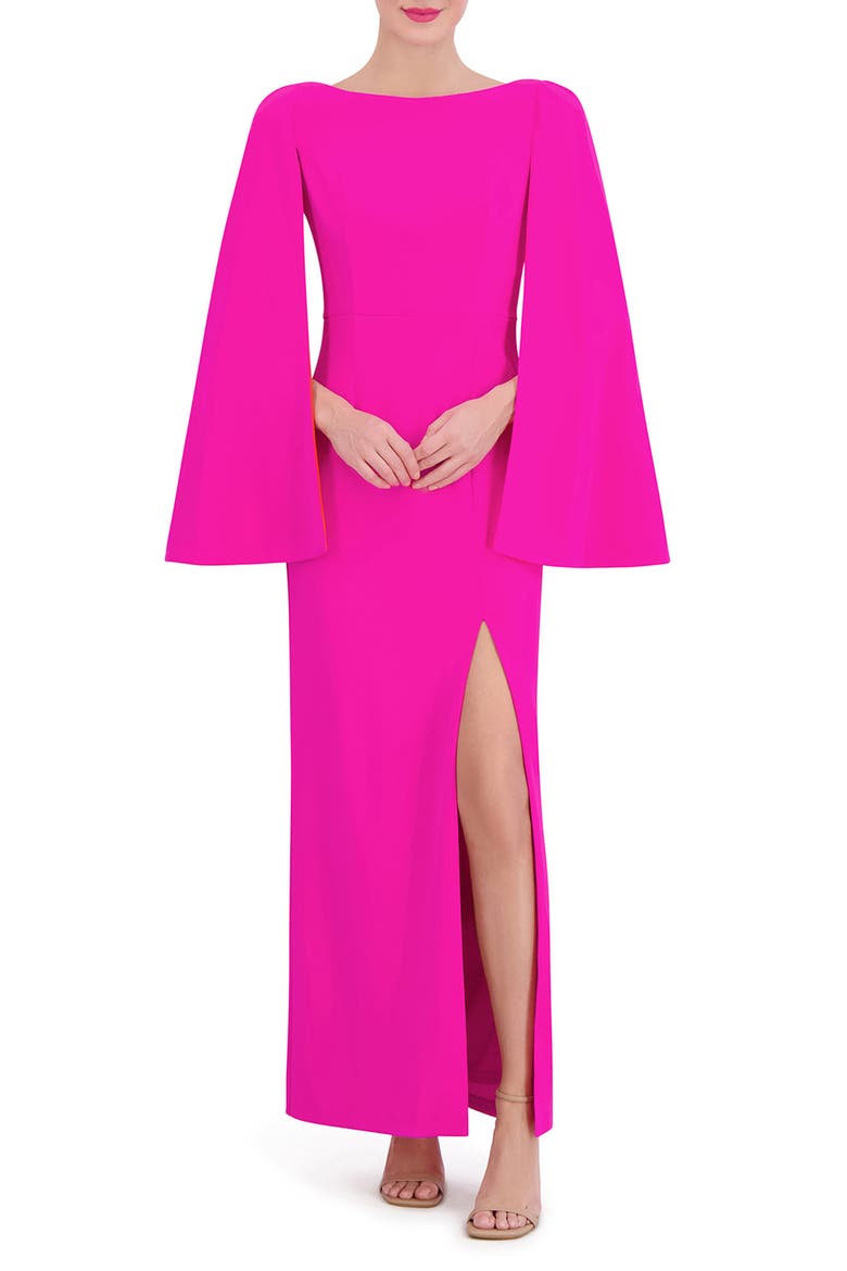 Long Sleeve Capelet Scuba Crepe Dress, Alternate, color, FUCHSIA