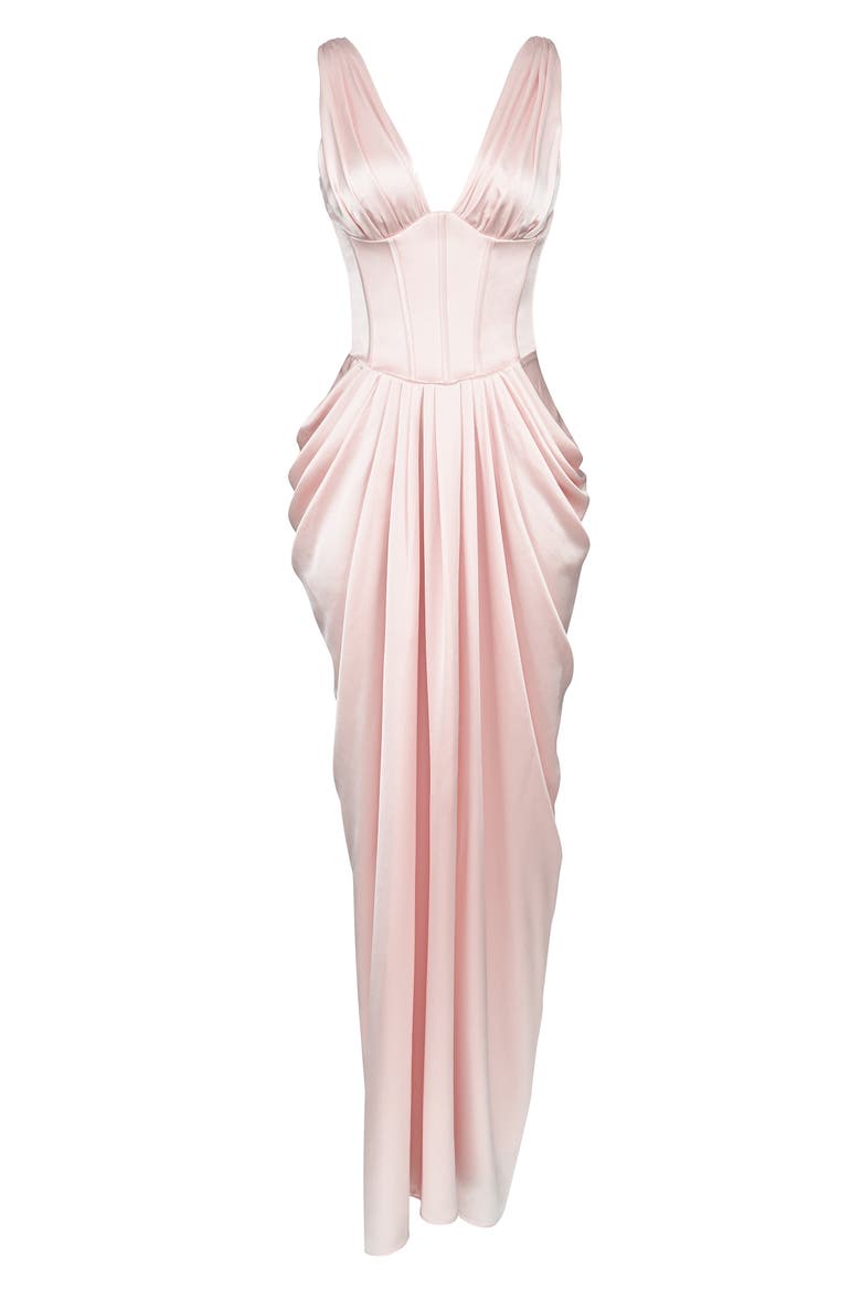 Angeline Sleeveless Satin Corset Gown, Alternate, color, BLUSH