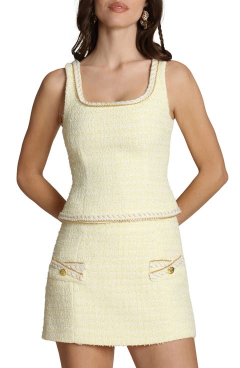 Chain Trim Sleeveless Tweed Top