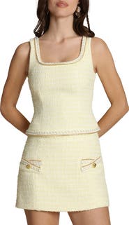 Avec Les Filles Chain Trim Sleeveless Tweed Top
