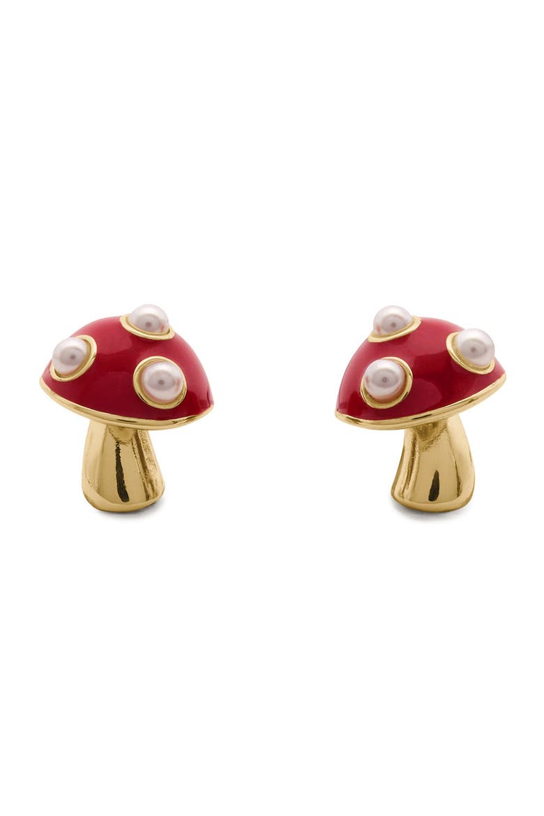 secret garden mushroom stud earrings, Main, color, RED MULTI
