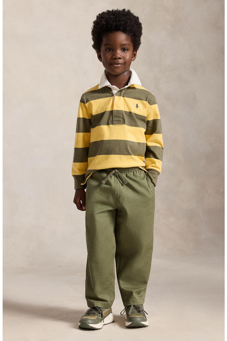 Kids' Striped Cotton Rugby Shirt, Alternate, color, BEACH YELLOW/ CRUISE OLIVE