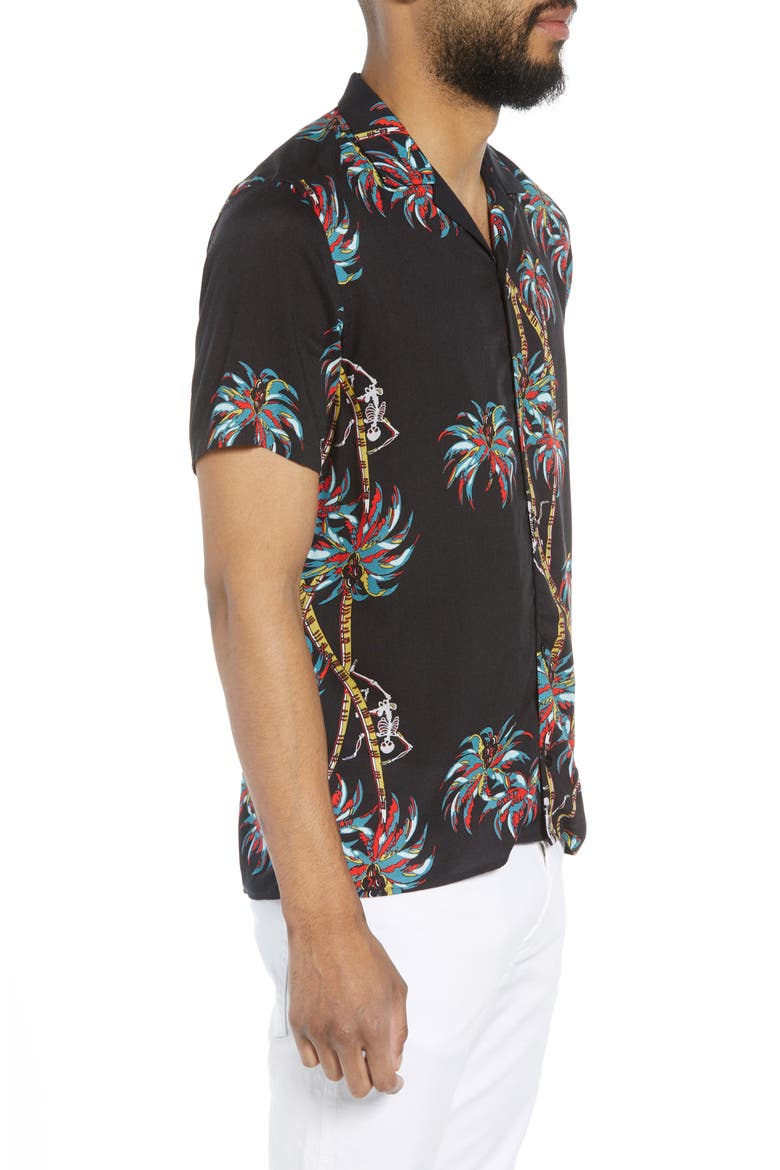 Regular Fit Hawaiian Shirt, Alternate, color, BLACK BLA01